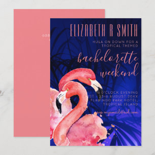 Invitation Flamant rose tropical BACHELORETTE WEEKEND Pink Bl