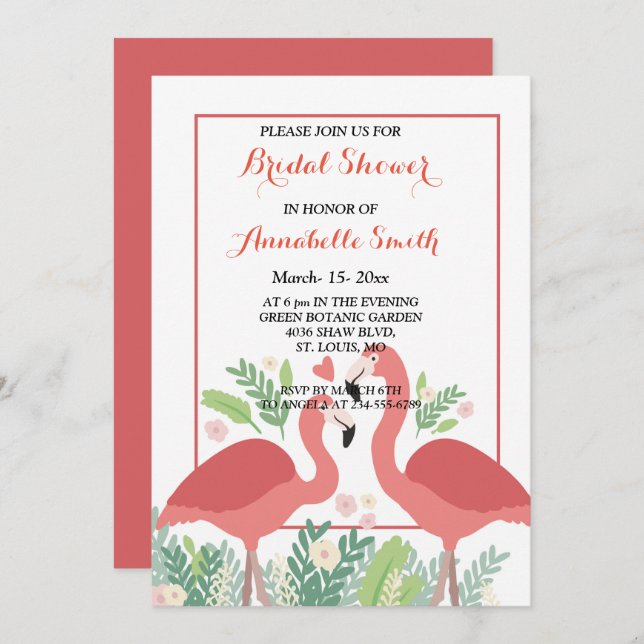 Invitation Flamant rose Tropical Bridal (Devant / Derrière)