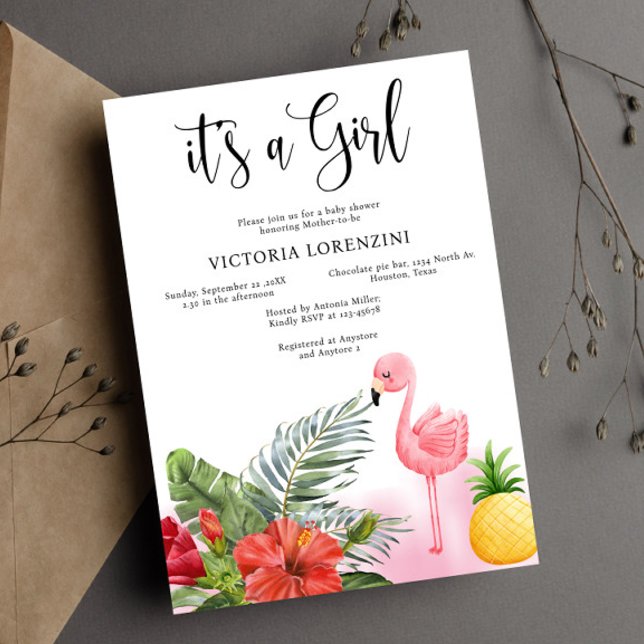 Invitation Flamant rose Tropical C'est une fille Baby shower (Créateur téléchargé)