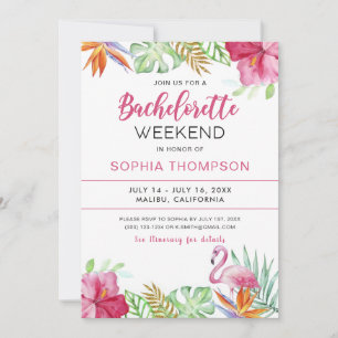 Invitation Flamant rose tropical d'été Bachelorette Invitatio