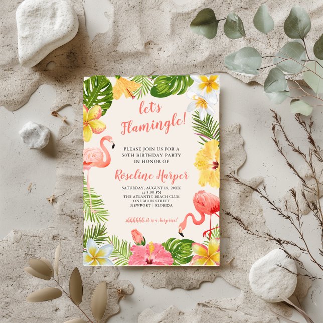 Invitation Flamant rose tropical fête d'anniversaire (Créateur téléchargé)