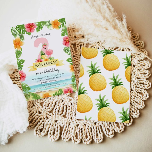 Invitation Flamant Rose Tropical Fille de l'Été 2ème (Créateur téléchargé)