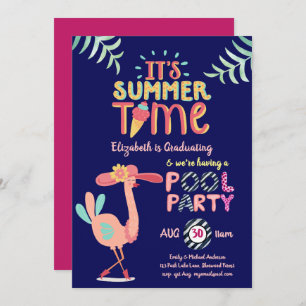 Invitation Flamant rose tropical PISCINE FEMME Bleue Rose