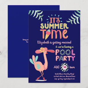 Invitation Flamant rose tropical PISCINE FUN Pink moderne
