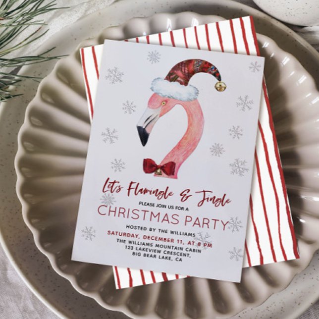 Invitation Flamant rose tropical Plaid Santa Hat Noël (Créateur téléchargé)