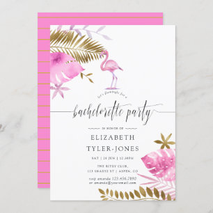 Invitation Flamant rose Tropical Rose et Or Bachelorette Part