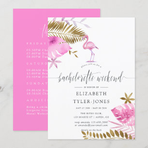 Invitation Flamant rose Tropical Rose et Or Bachelorette Part