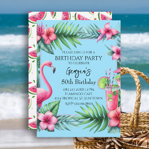 Invitation Flamant rose tropical Watermelon fête d'anniversai