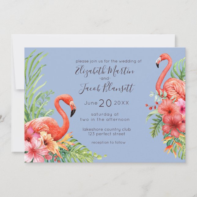 Invitation Flamants roses d'aquarelle tropicale et Mariage d' (Devant)