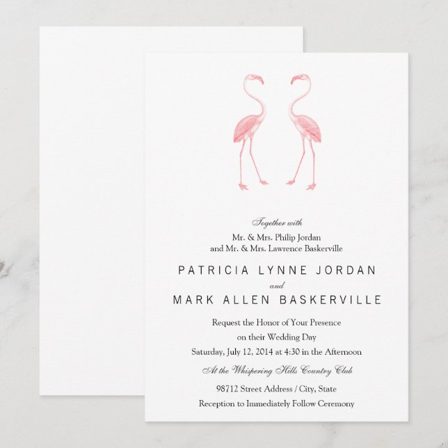 Invitation Flamants roses de façade (Devant / Derrière)
