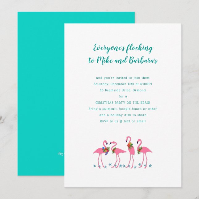 Invitation Flamants roses de remplissage Fête Fête personnali (Devant / Derrière)