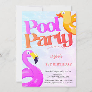 Invitation Flamants roses d'été Premier anniversaire