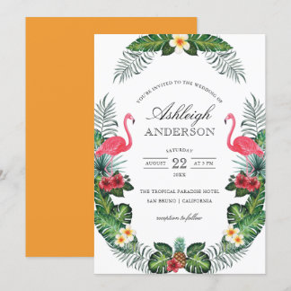 Invitation Flamants roses et ananas Fête des mariées tropical