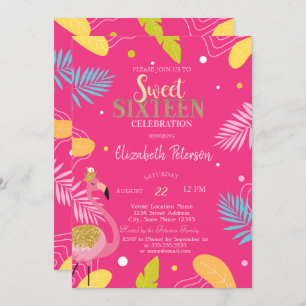 Invitation Flamants roses Feuille tropicaux rose doux 16