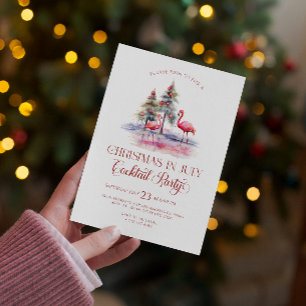 Invitation Flamants roses Noël En Juillet Cocktail Party