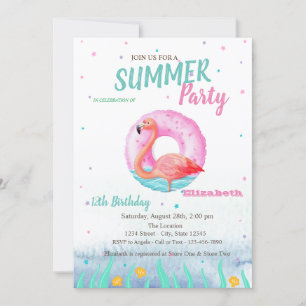 Invitation Flamants roses roses Flotte de la piscine Annivers