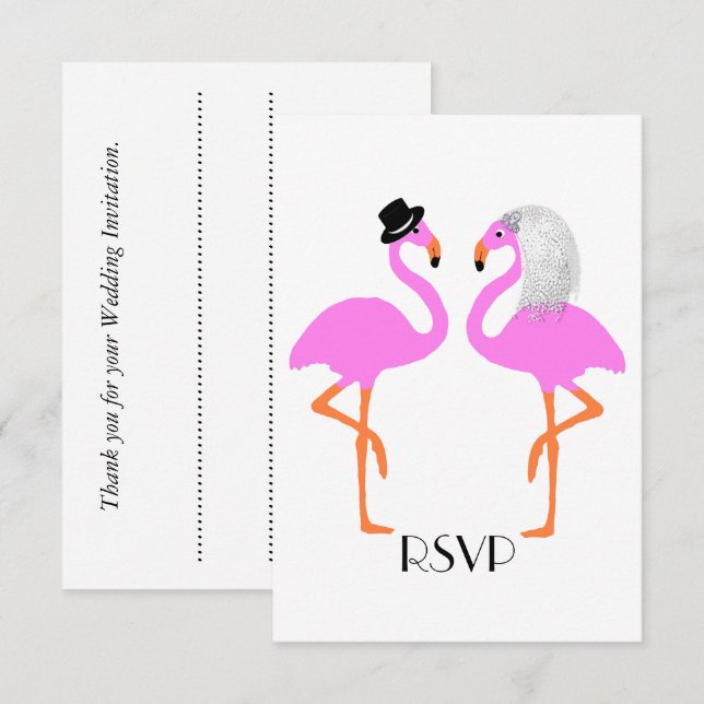 Invitation Flamants roses roses mignons Mariage de mariée et  (Devant / Derrière)