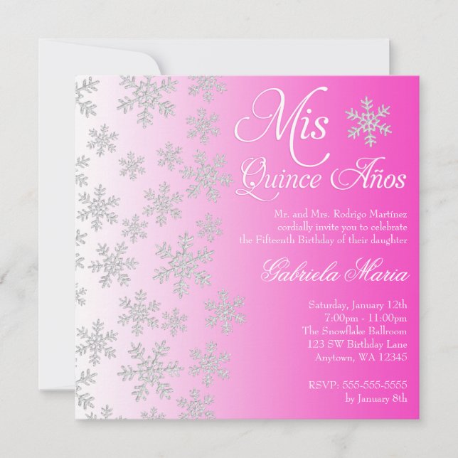 Invitation Flambeau de neige rose hiver Wonderland Quinceaner (Devant)