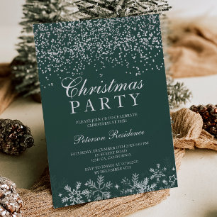 Invitation Flambeaux de confetti en argent Noël vert foncé
