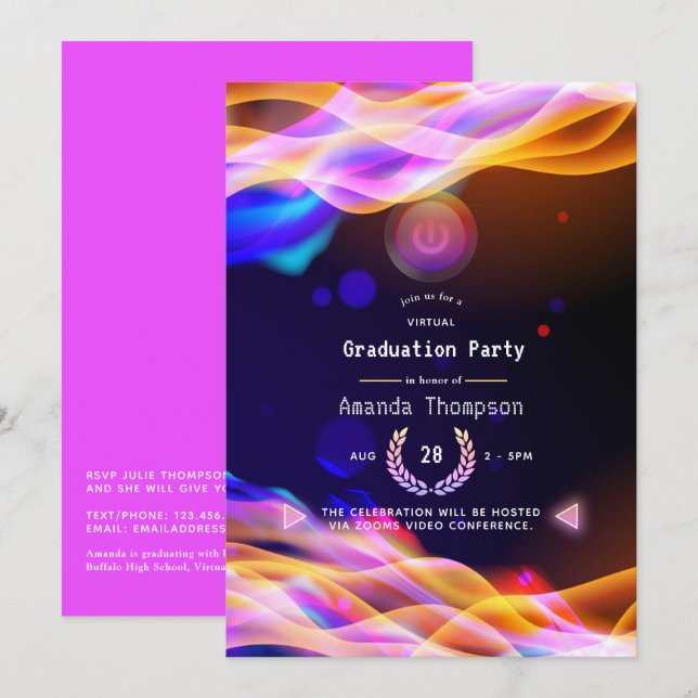 Invitation Flames de Neon Glow Flames Virtual Graduation Part (Devant / Derrière)