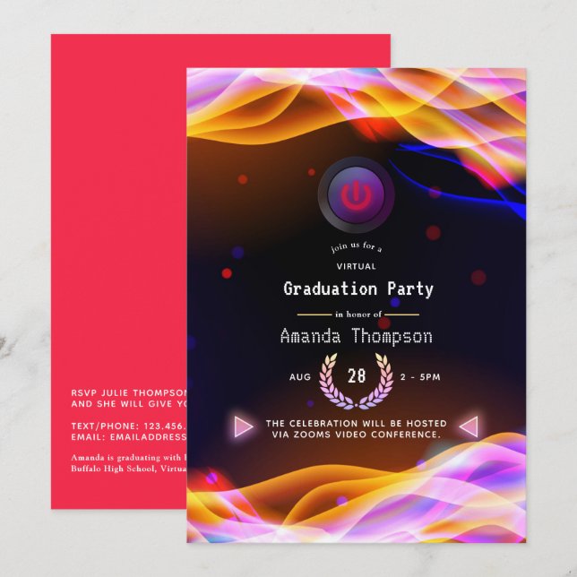 Invitation Flames de Neon Glow Flames Virtual Graduation Part (Devant / Derrière)