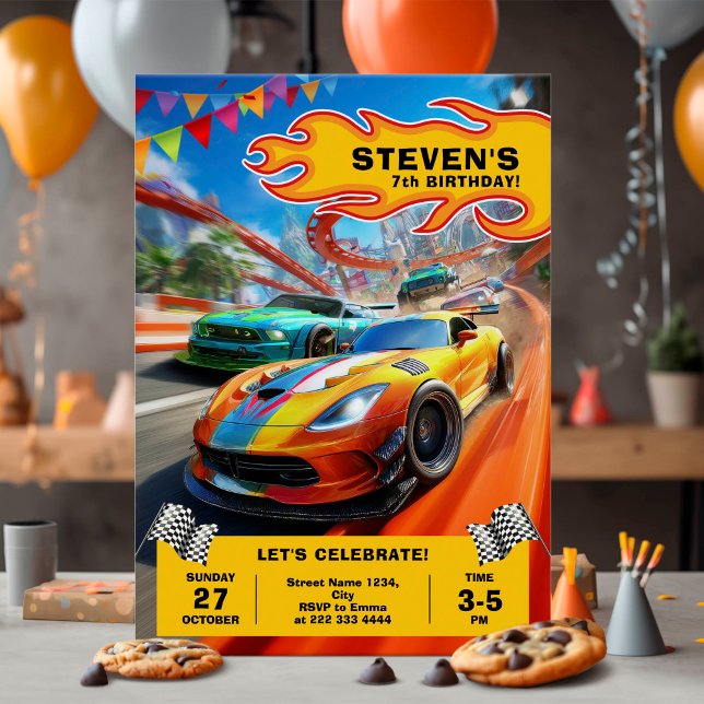 Invitation Flaming Race Car fête d'anniversaire (Créateur téléchargé)