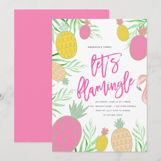 Invitation Flamingle ananas fête d'anniversaire (Devant / Derrière)