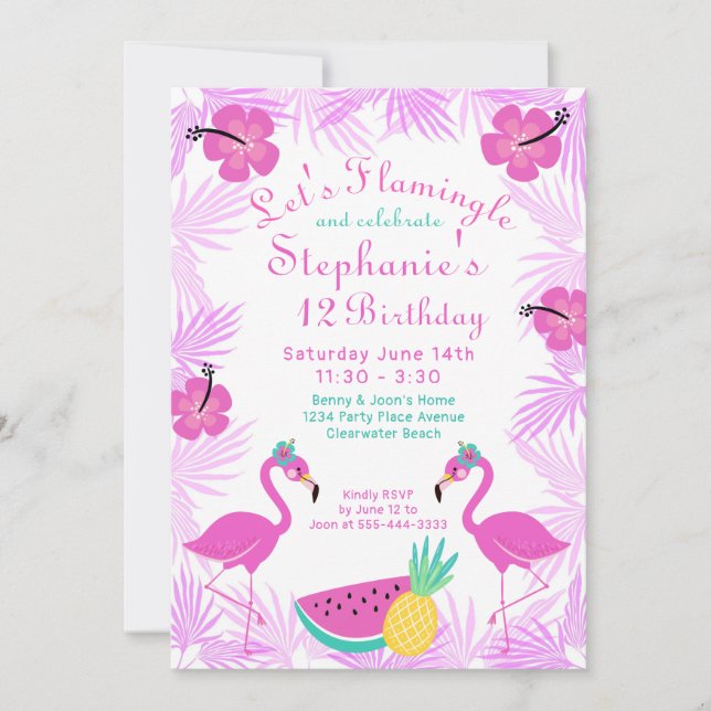 Invitation "Flamingle" Anniversaire rose (Devant)