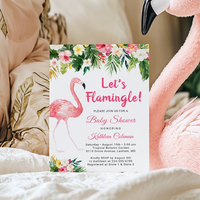 Invitation Flamingle Baby shower floral tropical (Créateur téléchargé)