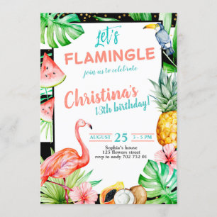 Invitation Flamingle Fête Anniversaire Flamant rose rose