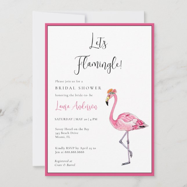 Invitation Flamingle ! Fête des mariées rose et blanc chaud (Devant)