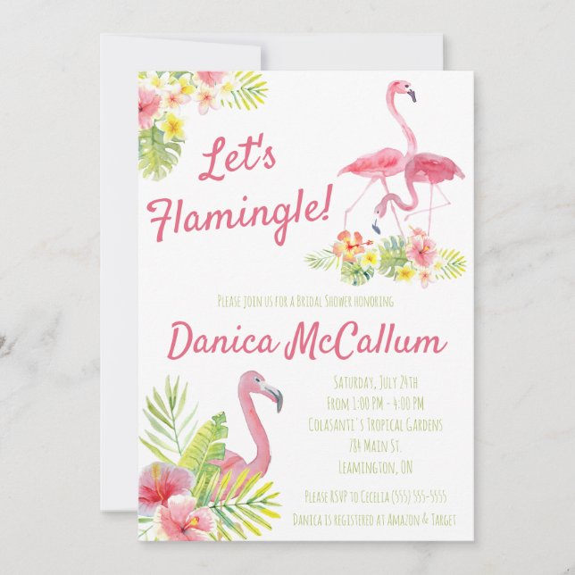 Invitation Flamingle ! Fête des mariées tropicale à thème (Devant)
