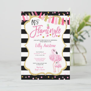 Invitation Flamingle Flamant rose Baby shower d'aquarelle