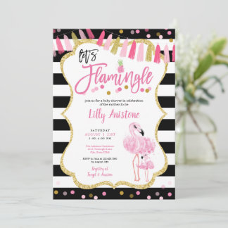 Invitation Flamingle Flamant rose Baby shower d'aquarelle