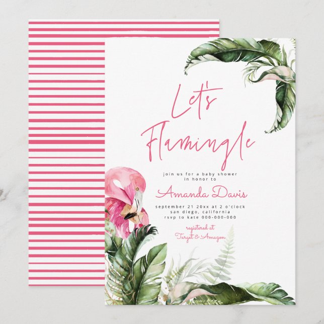 Invitation Flamingle Flamant rose Baby shower tropical (Devant / Derrière)