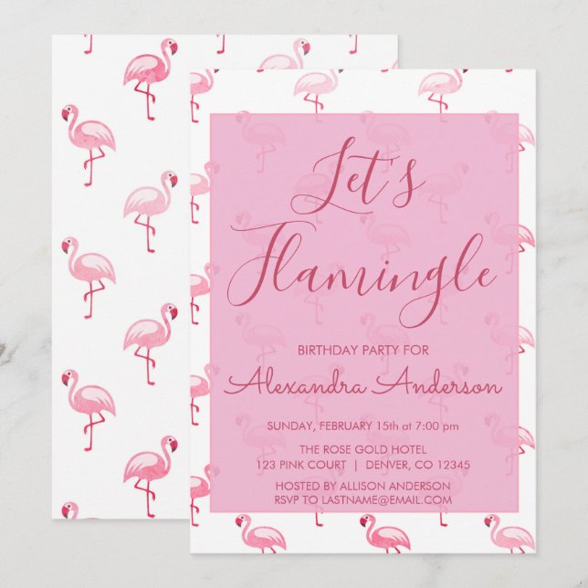 Invitation Flamingle - Flamant rose rose Anniversaire d'été (Devant / Derrière)