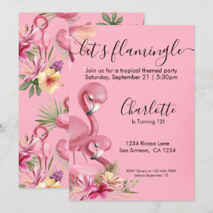 Invitation Flamingle Flamant rose Tropical Rose Anniversaire
