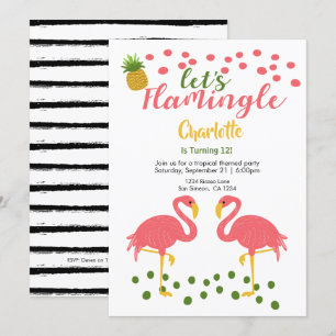 Invitation Flamingle Flamant rose Tropical Rose Anniversaire