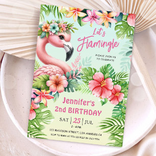 Invitation Flamingle Girls Pink Flamant rose 2e anniversaire