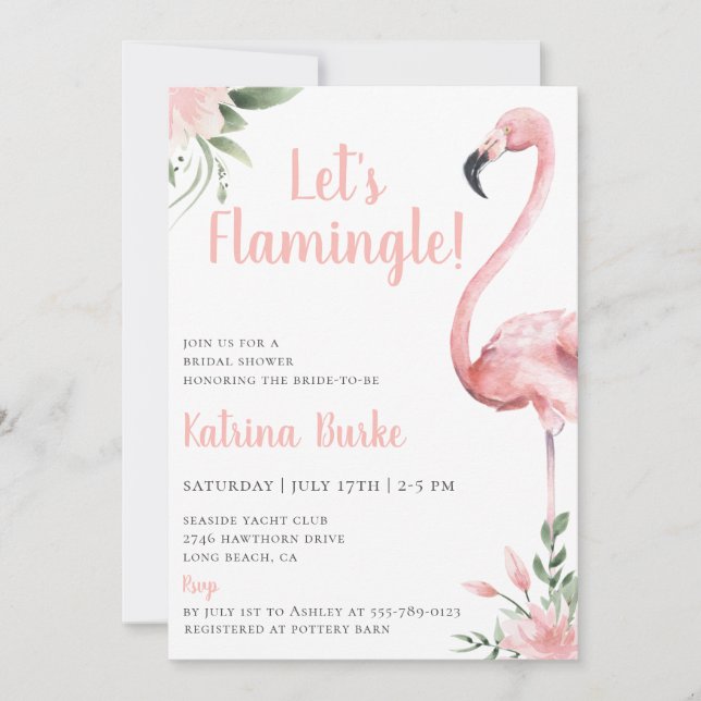 Invitation Flamingle la Fête des mariées florale (Devant)