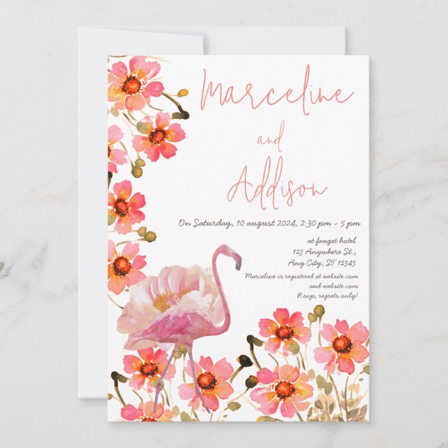 Invitation Flamingle Mariage floral (Devant)