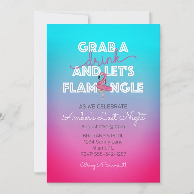 Invitation Flamingle Piscine d'été Bachelorette Party rose (Devant)