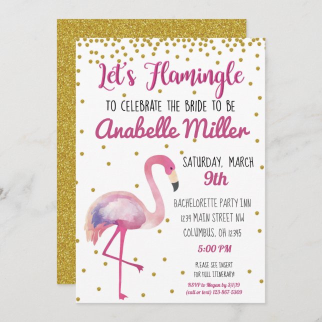 Invitation Flamingle pour l'Enterrement de Vie de  (Devant / Derrière)