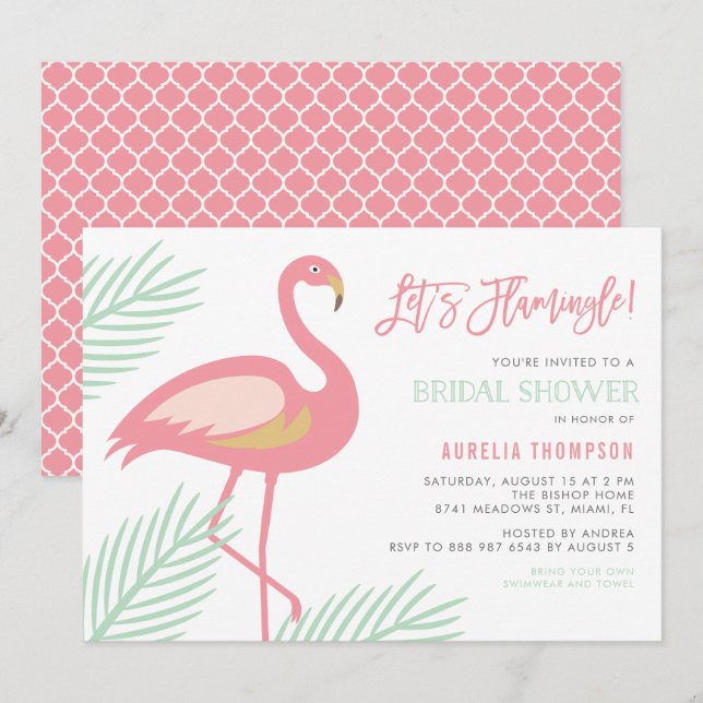 Invitation Flamingle Tropical Bridal Shower (Devant / Derrière)