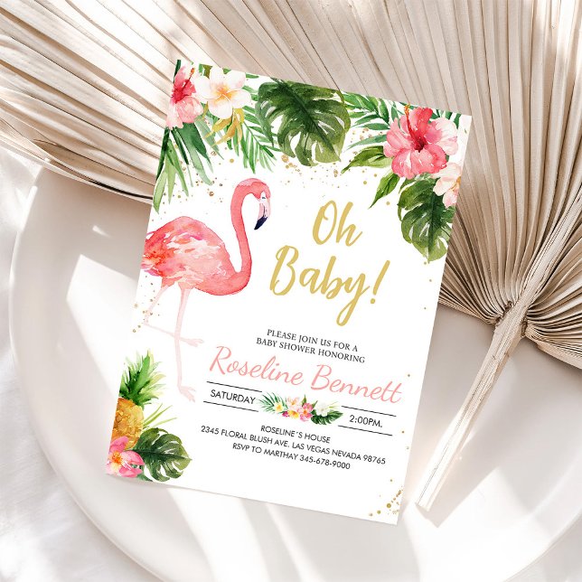 Invitation Flamingle Tropical Girl Baby shower (Créateur téléchargé)