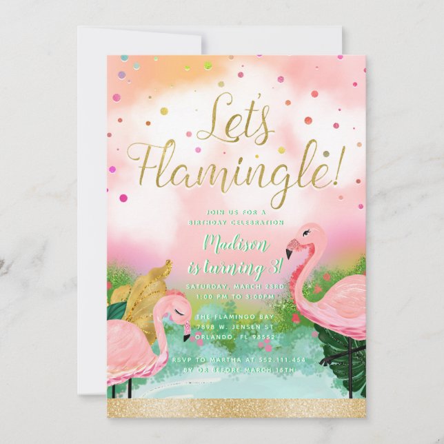 Invitation Flamingle Tropical Pink Flamants roses (Devant)