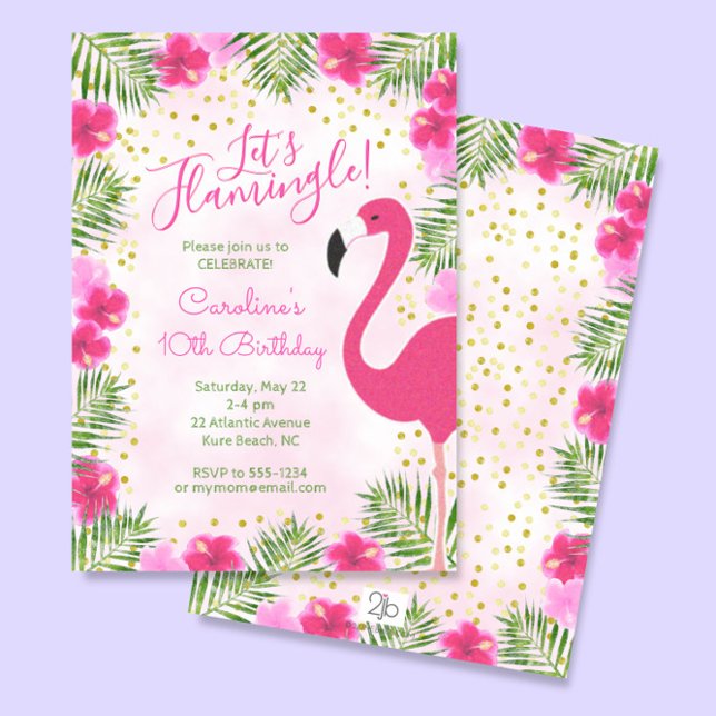 Invitation Flamingle Tropical Rose Floral Anniversaire (Créateur téléchargé)