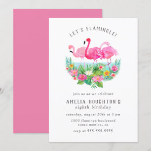 Invitation Flamingle Watercolor Flamant rose fête d'anniversa