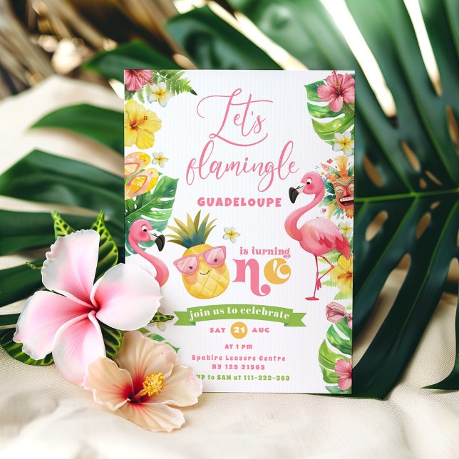 Invitation Flamingo 1er anniversaire (Créateur téléchargé)