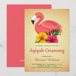 Invitation Flamingo Floral Rustique Vintage pour Aqiqah